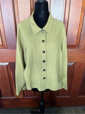 Kiko Boxy Blouse Button Top 100% Linen One Size Long Sleeves Y2K Lagenlook